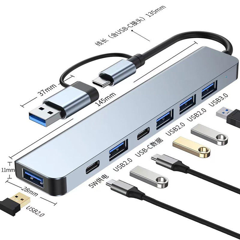 Adaptador USB-C Todo en Uno: 8 Funciones, Doble Conector