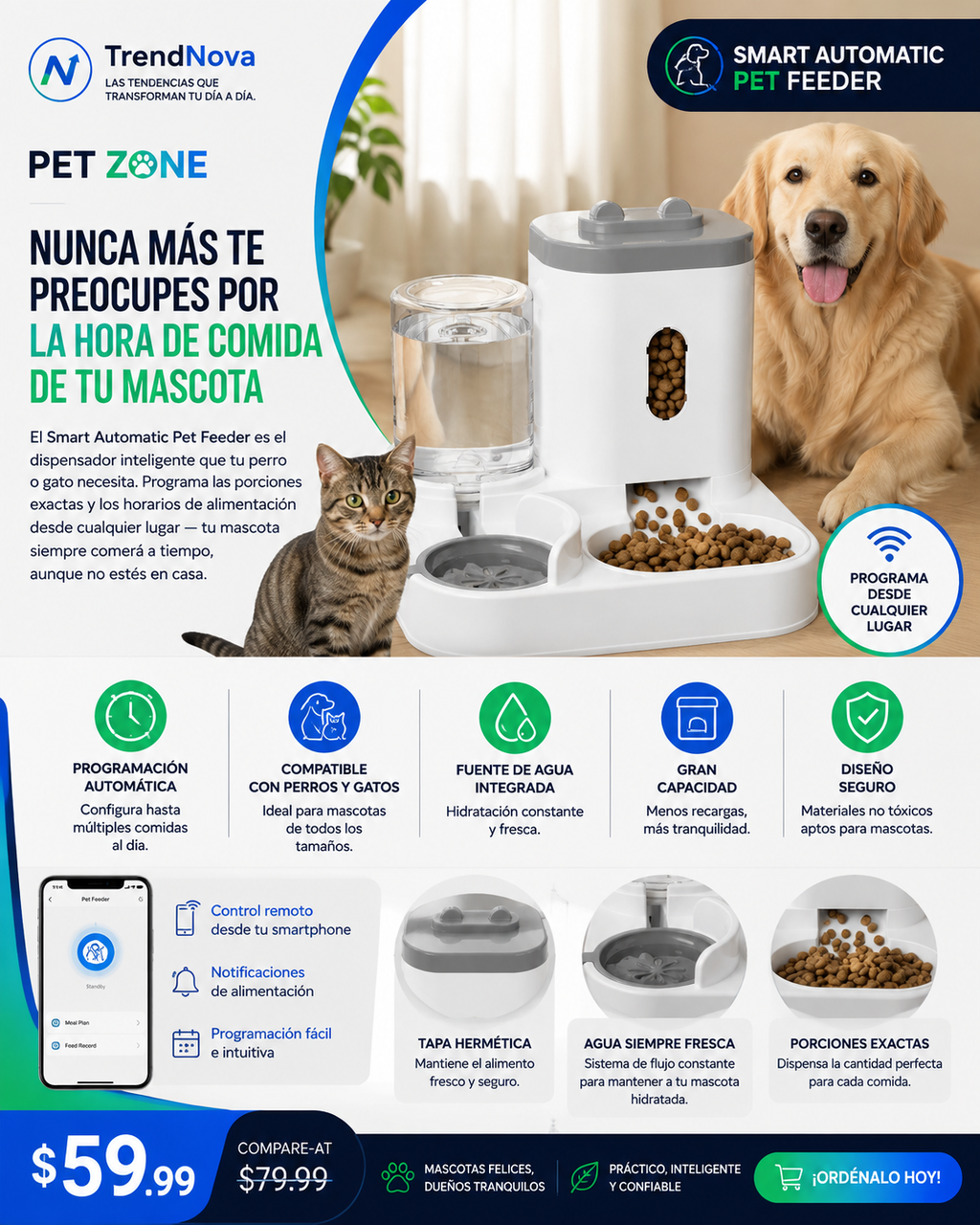 Comedero Automático Inteligente para Perros y Gatos – Dispensador Programable