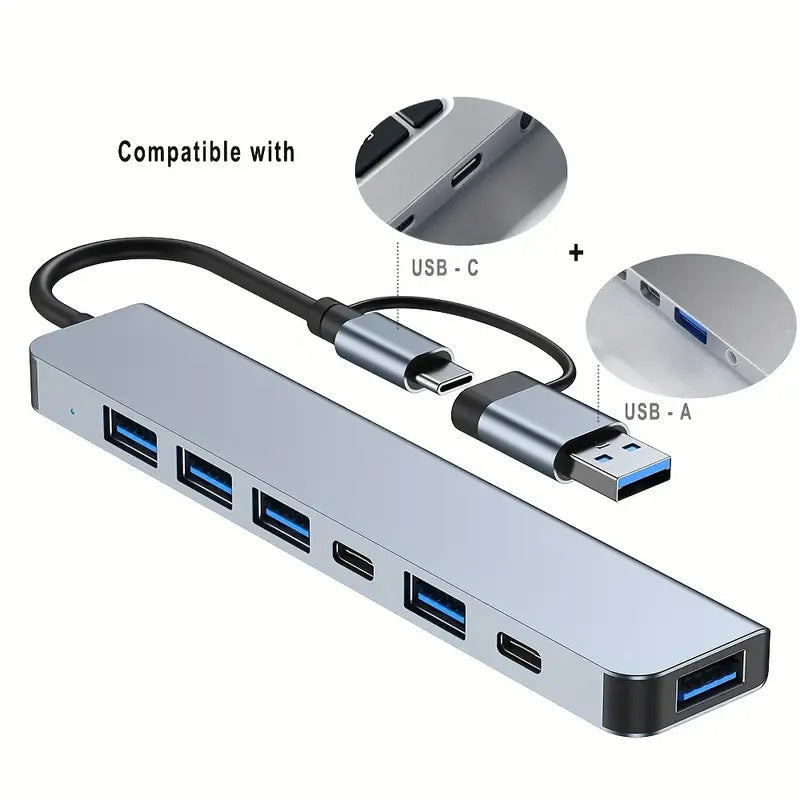 Adaptador USB-C Todo en Uno: 8 Funciones, Doble Conector