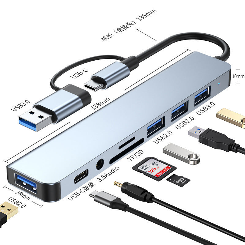 Adaptador USB-C Todo en Uno: 8 Funciones, Doble Conector