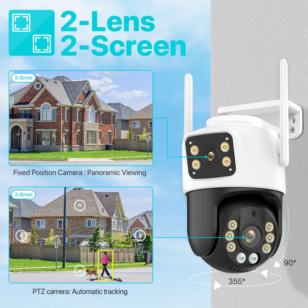 Cámara de Seguridad WiFi Exterior de 2 o 3 Lentes – Seguimiento Automático, Visión Nocturna a Color y Audio Bidireccional