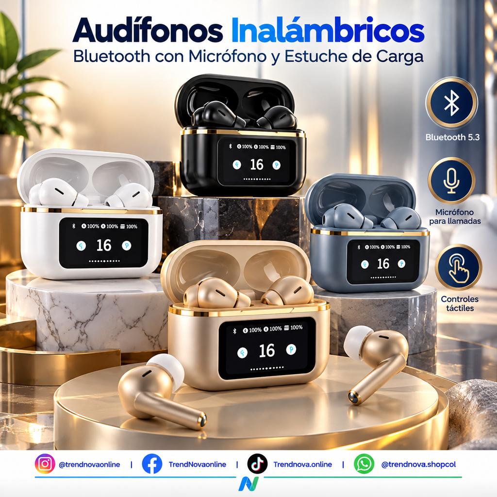 Audífonos inalámbricos Bluetooth con micrófono y estuche de carga