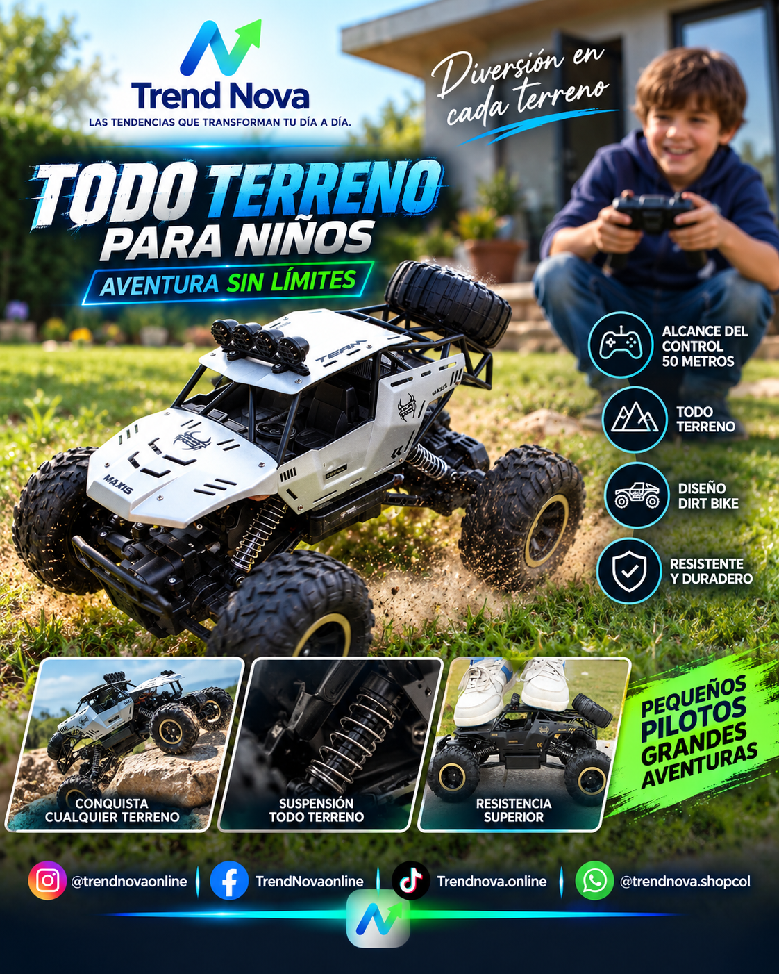 Auto RC 4WD 1:12 con Luces LED y Control Remoto 2.4G | Todo Terreno para Niños