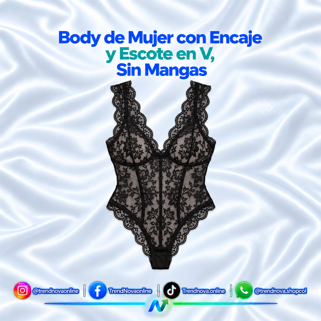 Body de Mujer con Encaje y Escote en V, Sin Mangas