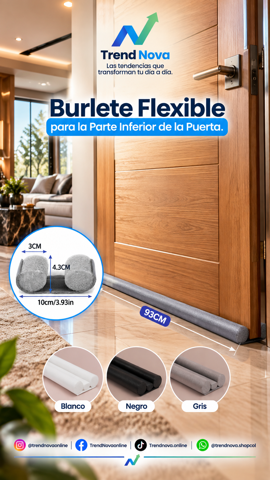 Burlete Flexible para la Parte Inferior de la Puerta, Sello contra Polvo y Viento