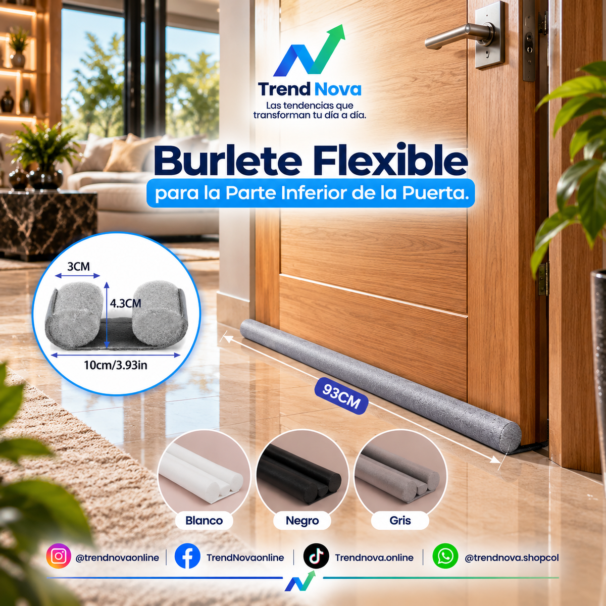 Burlete Flexible para la Parte Inferior de la Puerta, Sello contra Polvo y Viento