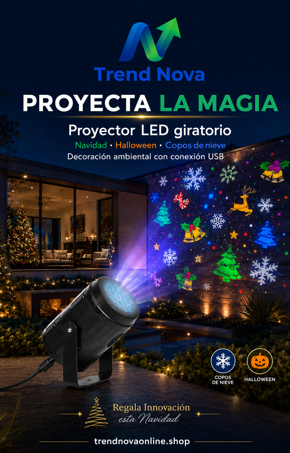 Rotating Projector Light – Christmas, Halloween & Snowflake USB Ambient Decor