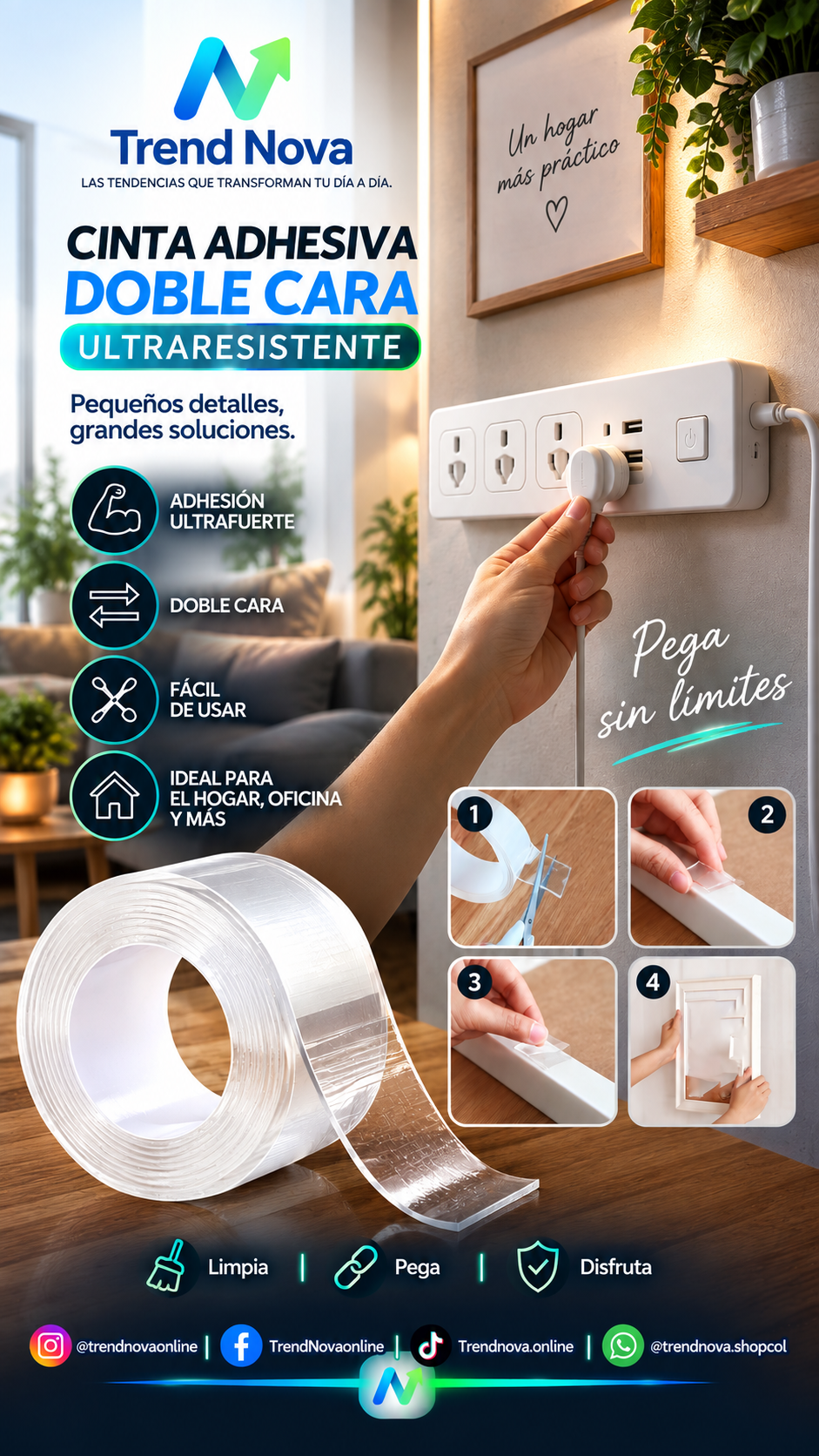 Cinta Adhesiva Doble Cara Ultraresistente | Impermeable para Hogar y Paredes