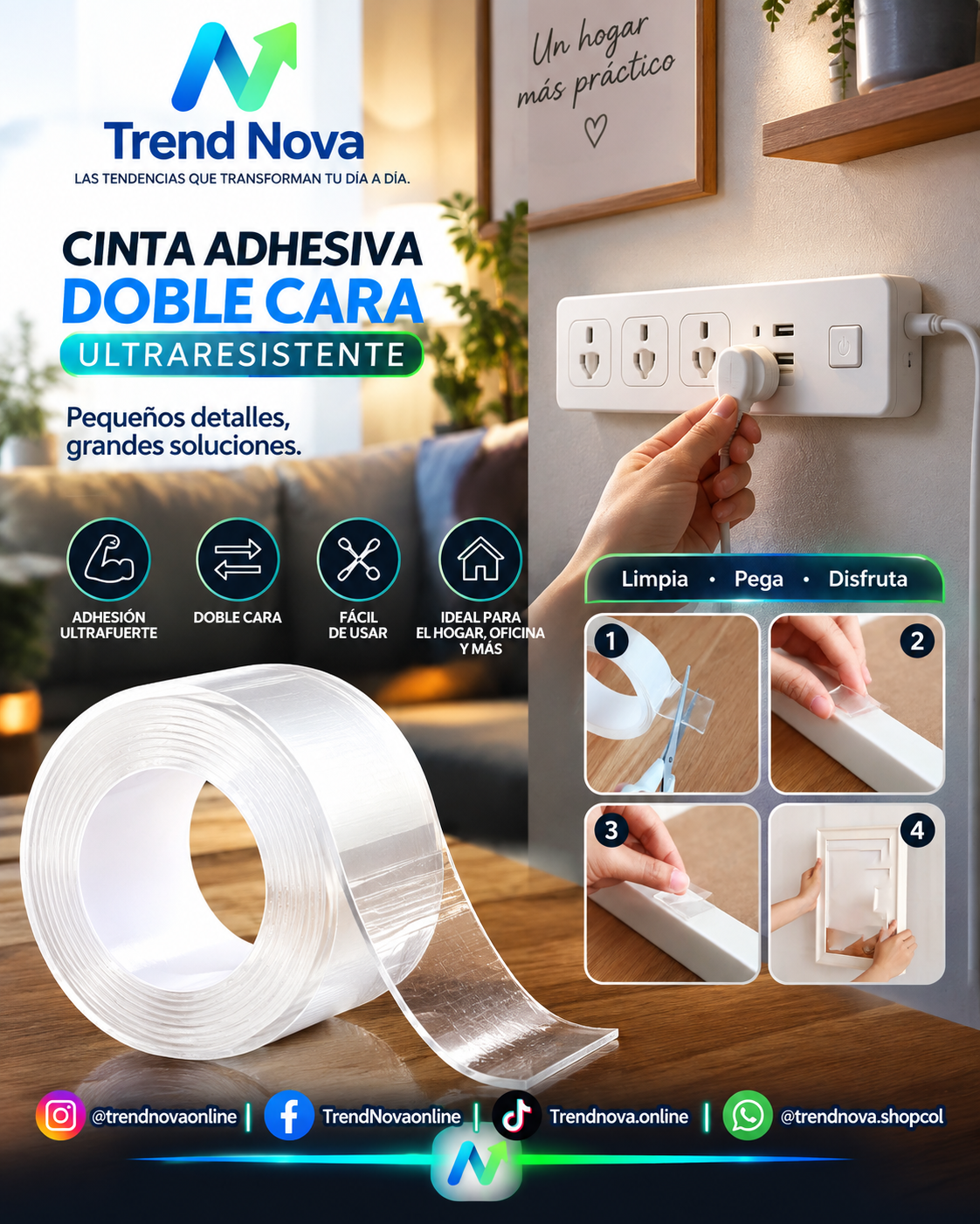 Cinta Adhesiva Doble Cara Ultraresistente | Impermeable para Hogar y Paredes