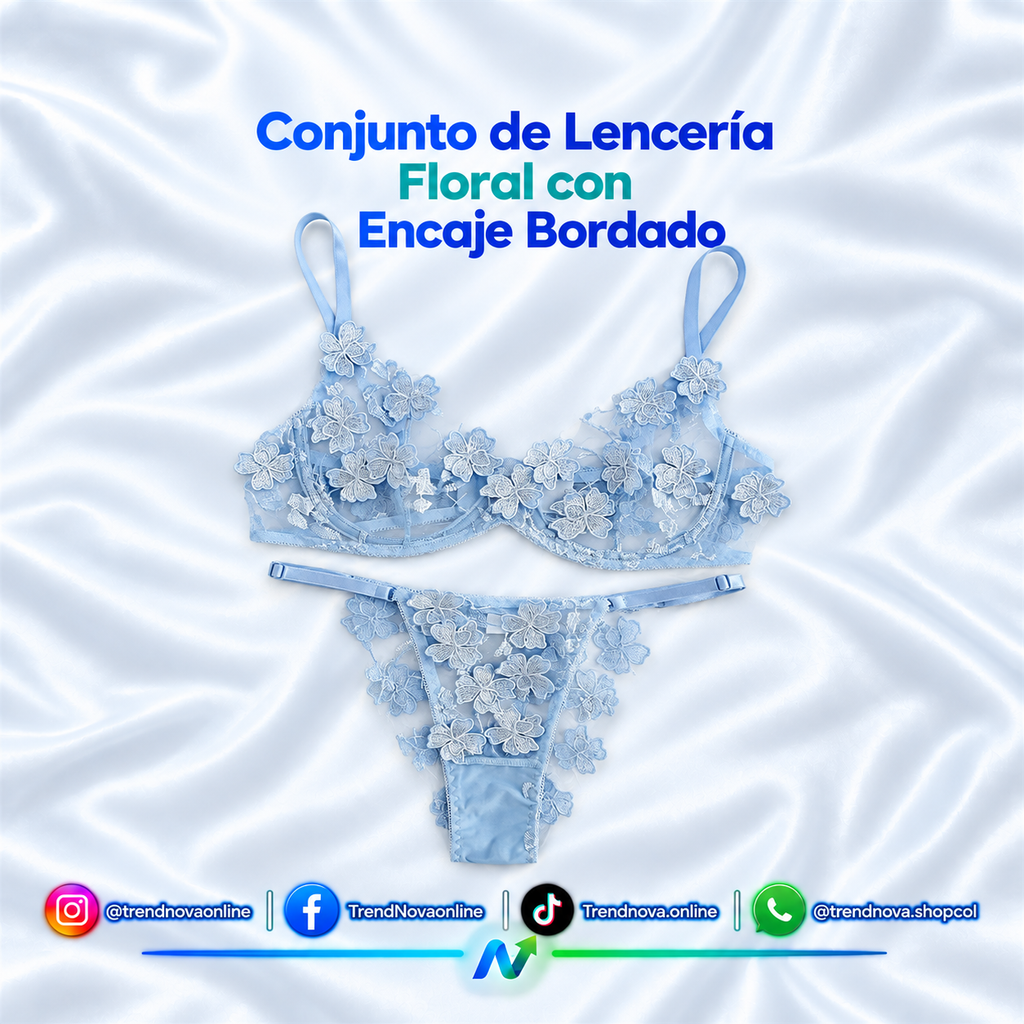 Conjunto de Lencería Floral con Encaje Bordado