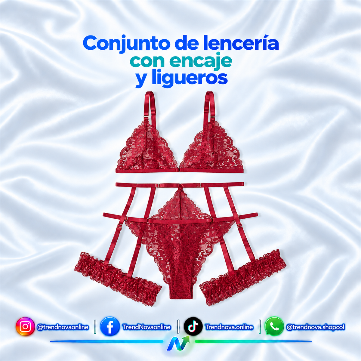 Conjunto de lencería con encaje y ligueros