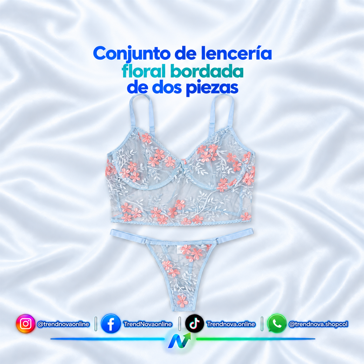 Conjunto de lencería floral bordada de dos piezas