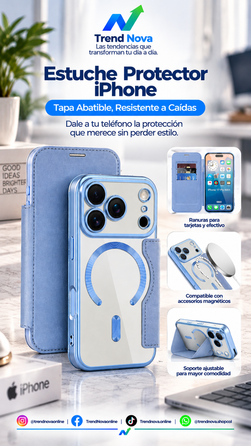 "Estuche Protector iPhone — Tapa Abatible, Resistente a Caídas