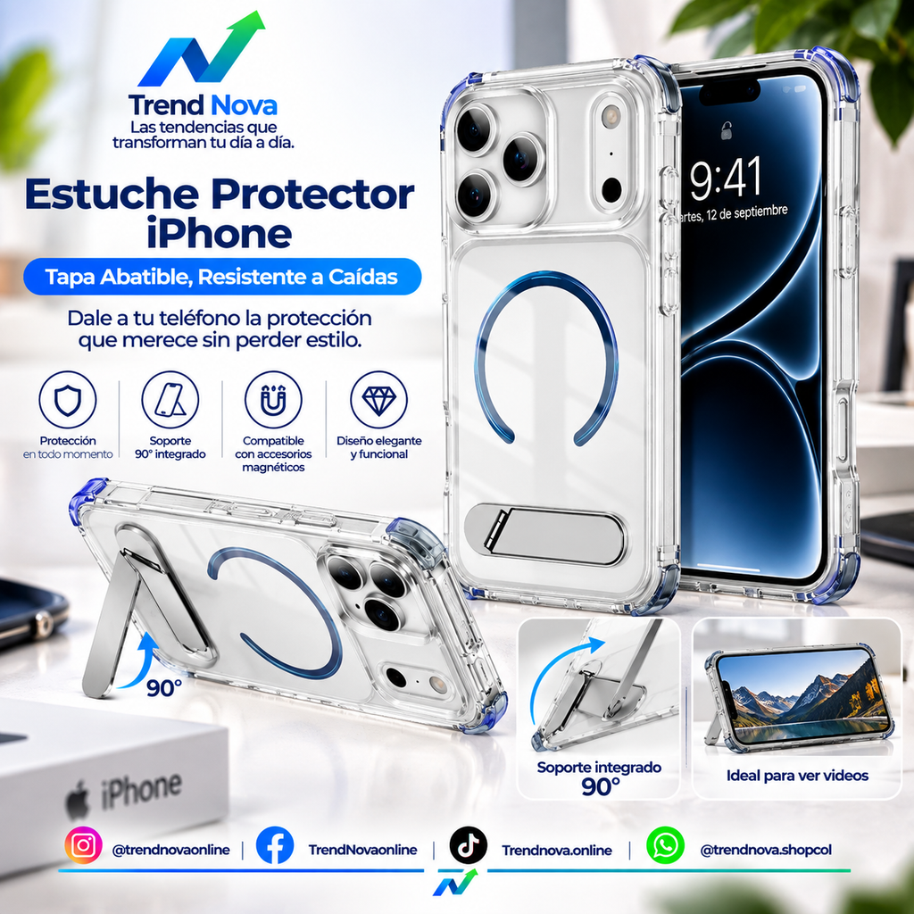 Funda Transparente para iPhone con Soporte de Succión y Protección Antigolpes