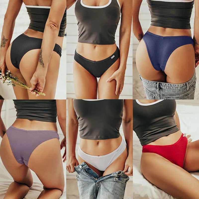 Set de 5 Panties de Algodón para Mujer, Tipo Bikini de Tiro Bajo
