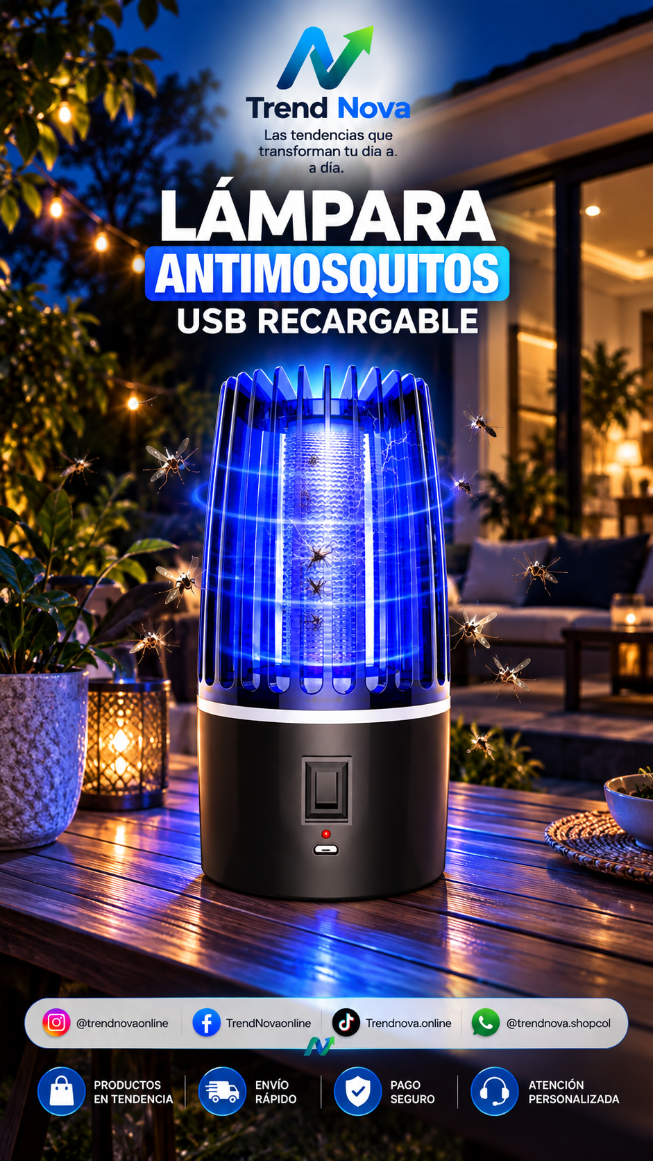Lámpara Antimosquitos USB Recargable – Atrapa Insectos LED 2 en 1