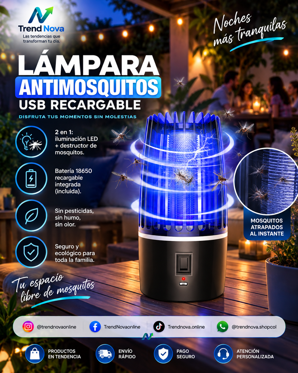 Lámpara Antimosquitos USB Recargable – Atrapa Insectos LED 2 en 1