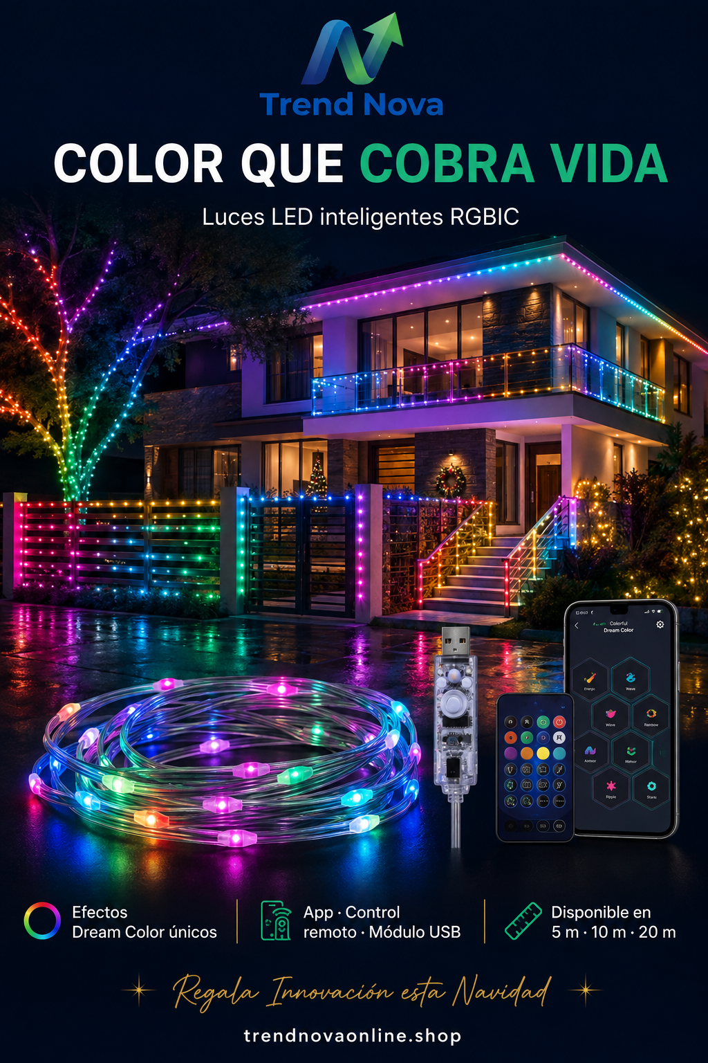 Luces LED RGBIC Dreamcolor Bluetooth – WS2812B USB IP65 Waterproof 5M-20M