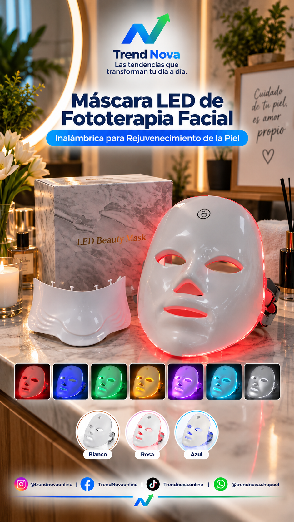 Máscara LED de Fototerapia Facial Inalámbrica para Rejuvenecimiento de la Piel