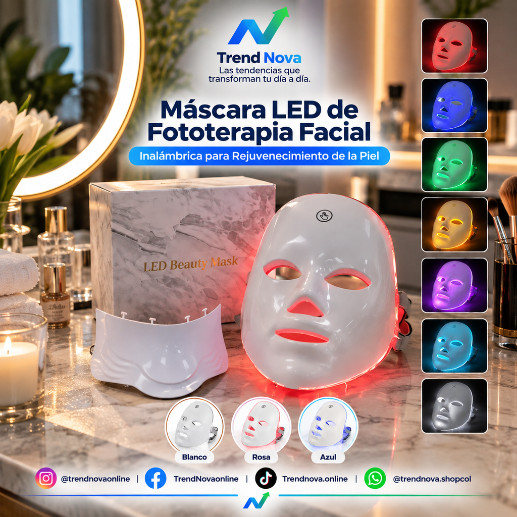 Máscara LED de Fototerapia Facial Inalámbrica para Rejuvenecimiento de la Piel
