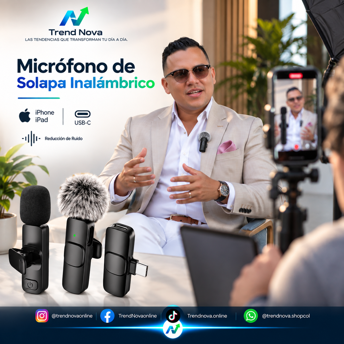 Micrófono de Solapa Inalámbrico K1HA | Para iPhone, iPad y USB-C | Reducción de Ruido