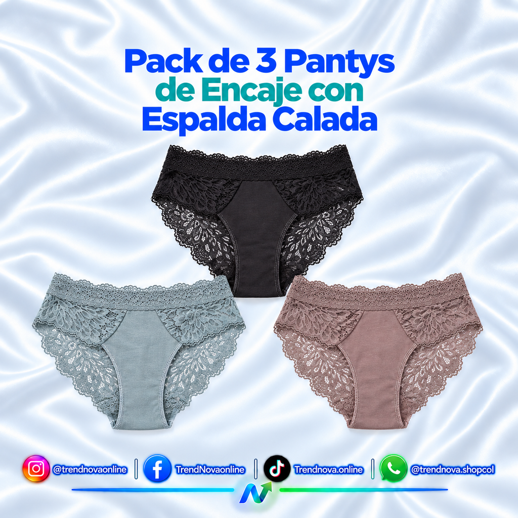 Pack de 3 Pantys de Encaje con Espalda Calada