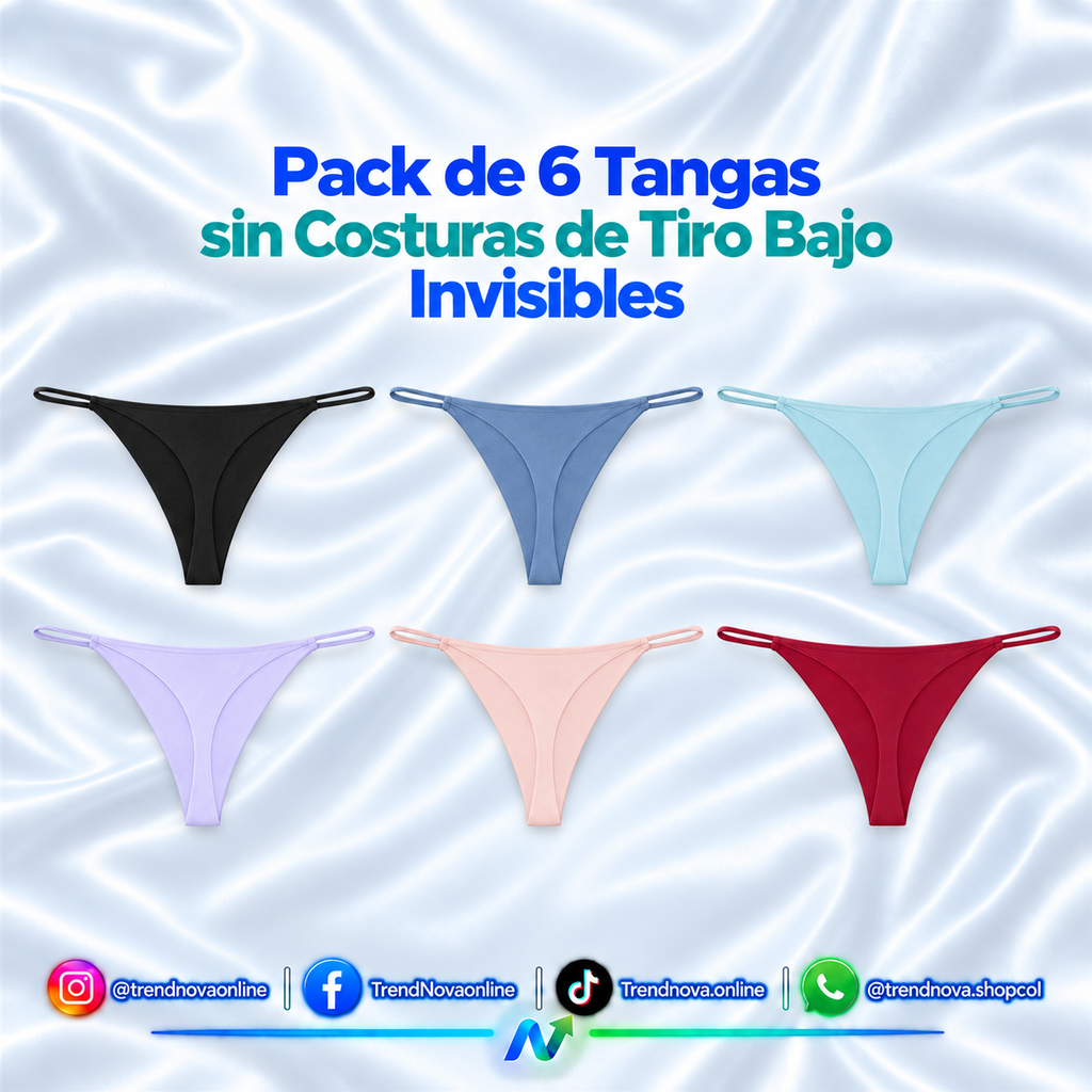Pack de 6 Tangas sin Costuras de Tiro Bajo Invisibles