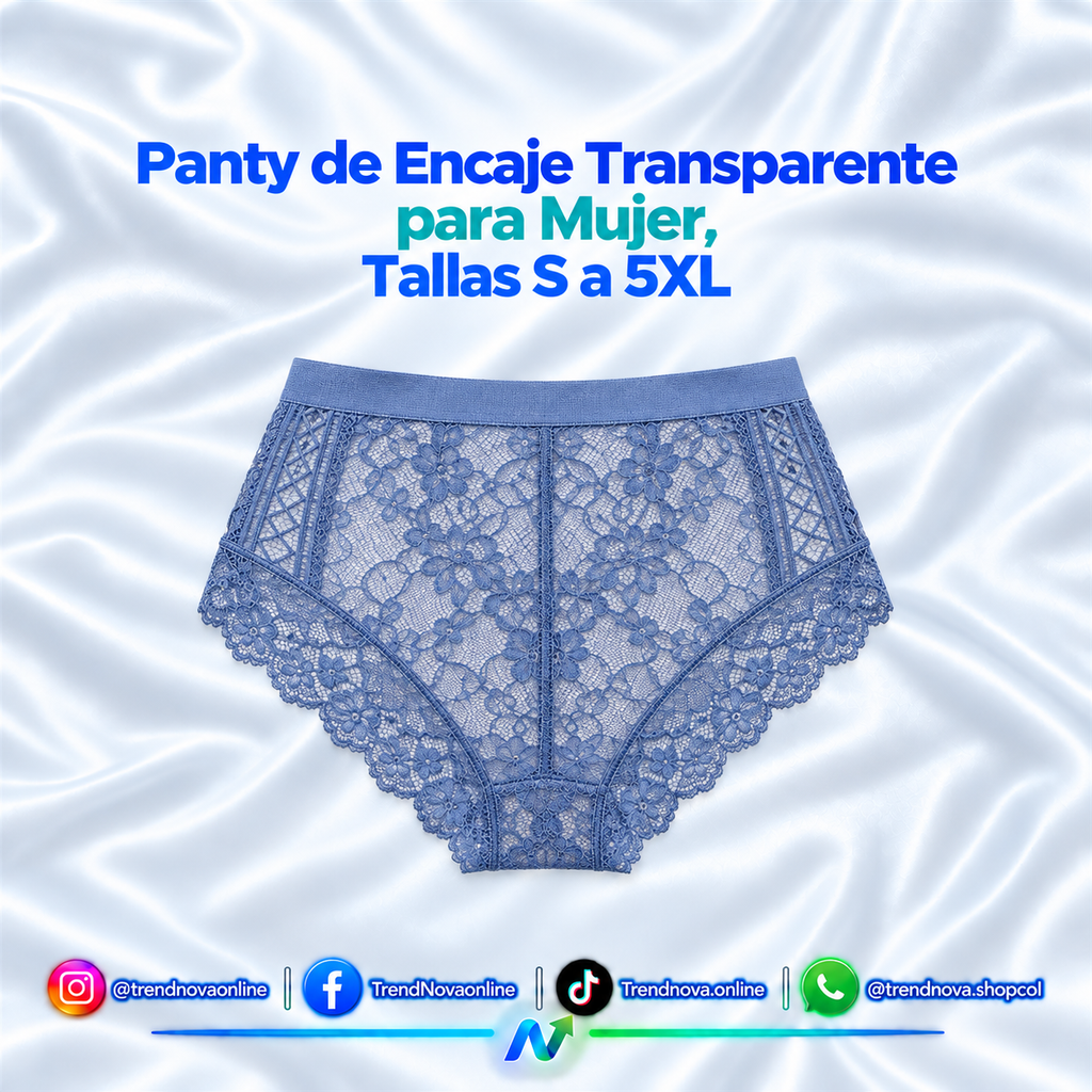 Panty de Encaje Transparente para Mujer, Tallas S a 5XL