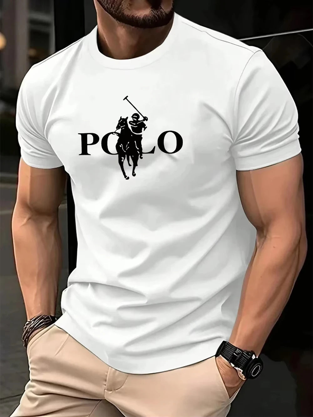 Camiseta para hombre de cuello redondo en algodón y poliéster