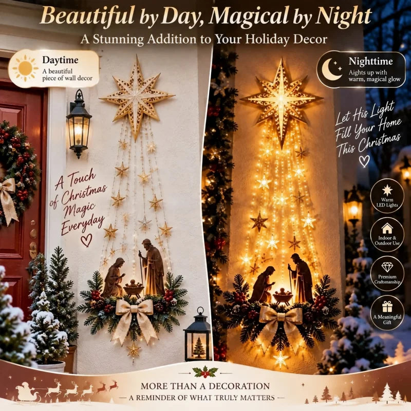 Estrella de Belén: decoración navideña de pared con nacimiento iluminado