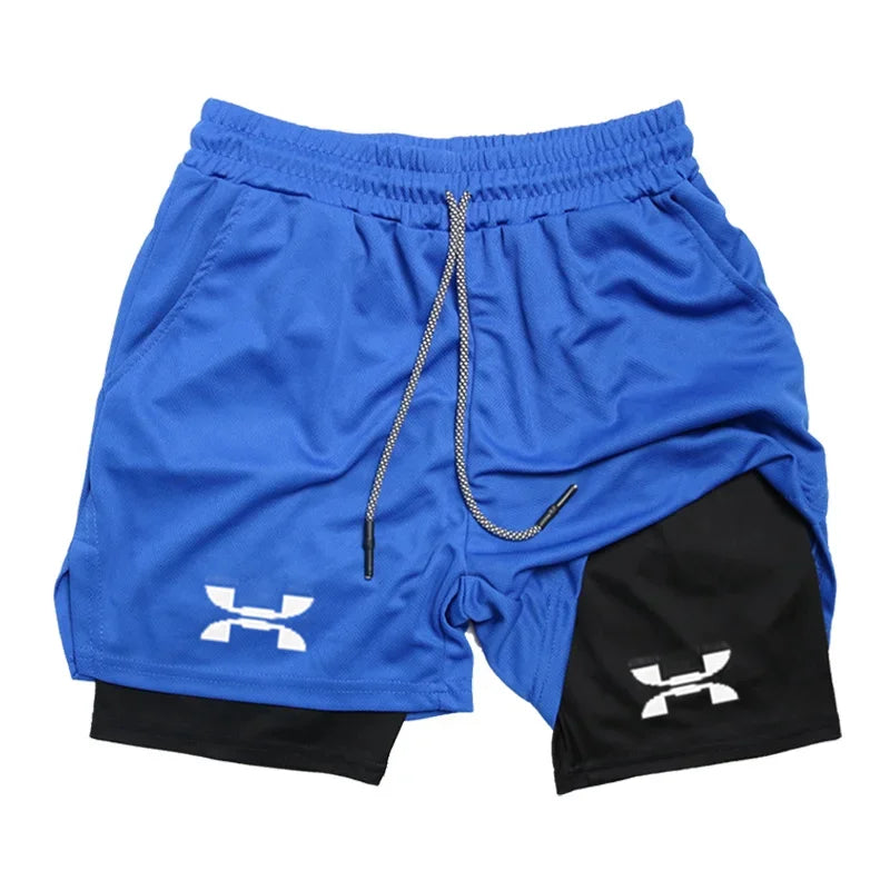 Shorts deportivos para hombre 2 en 1 con cordón ajustable