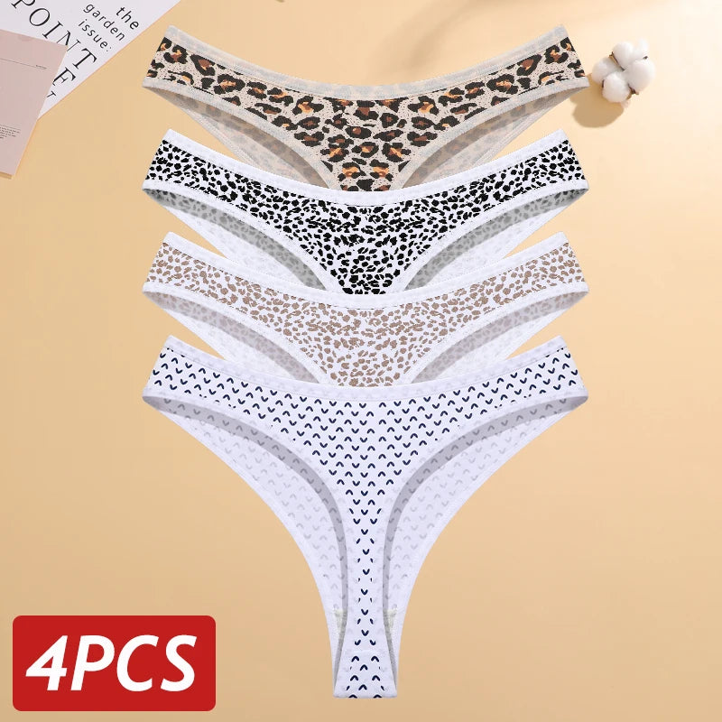 Paquete de 4 tangas estampadas de algodón para mujer