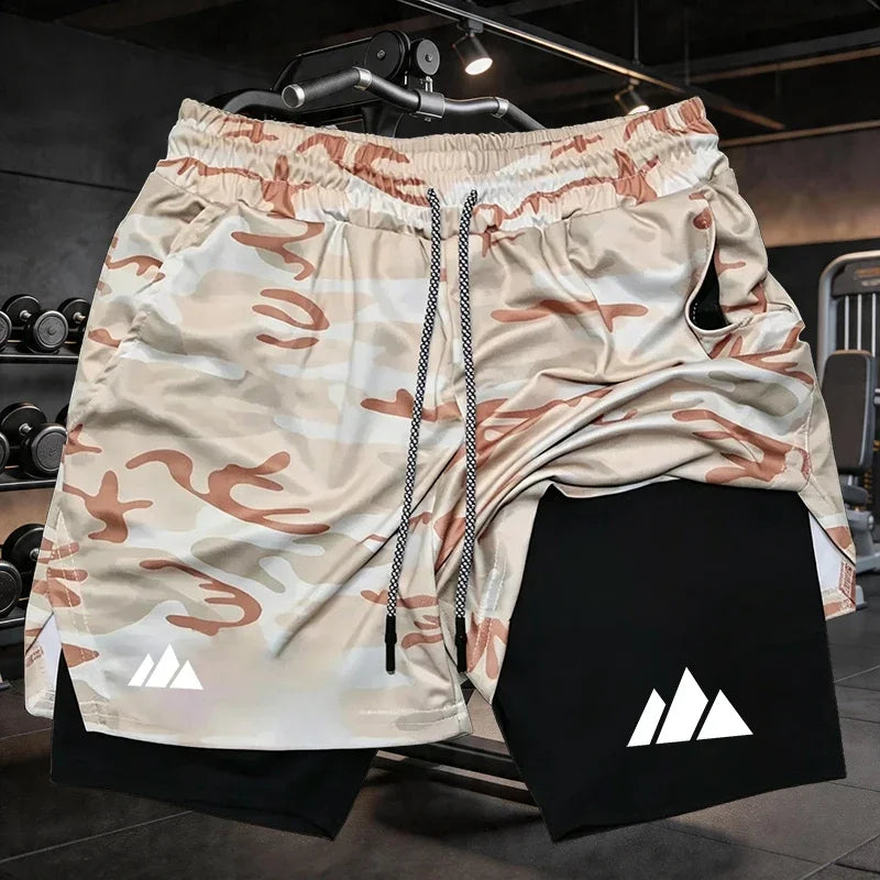 Shorts deportivos para hombre 2 en 1 con doble capa y bolsillos