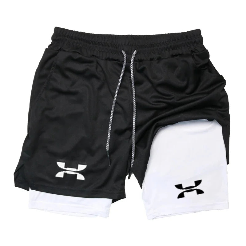 Shorts deportivos para hombre 2 en 1 con cordón ajustable