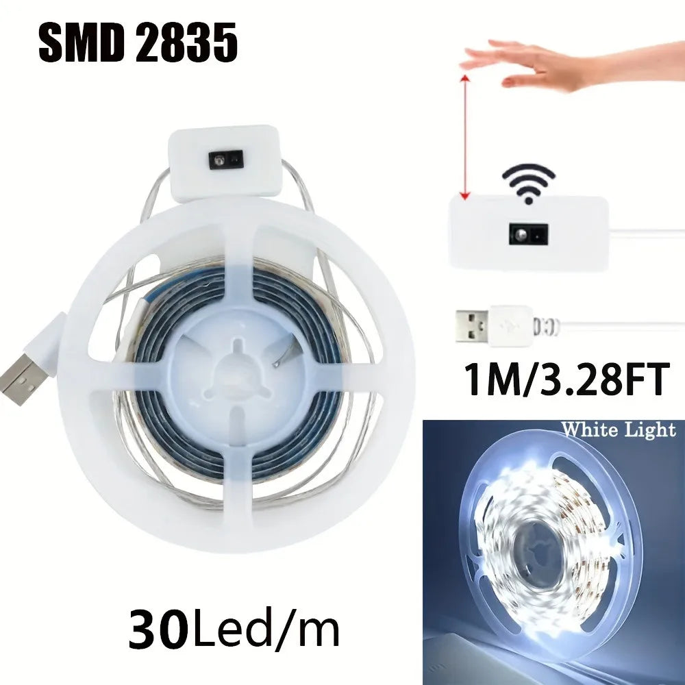 Tira LED USB de 1 metro con sensor de mano para cocina y armarios
