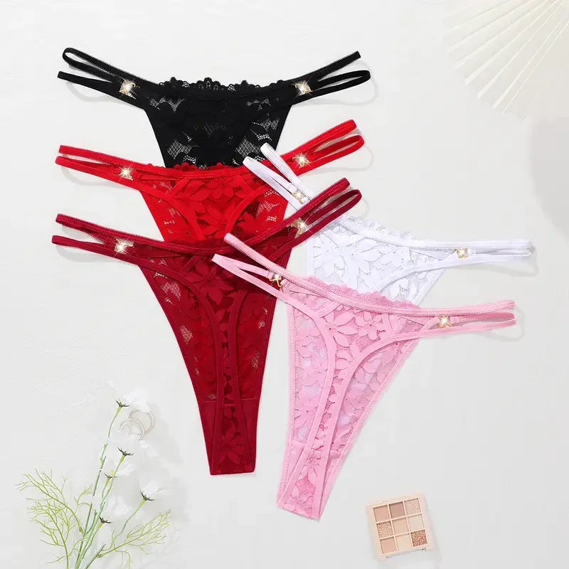 Paquete de 5 tangas con encaje para mujer en tallas grandes