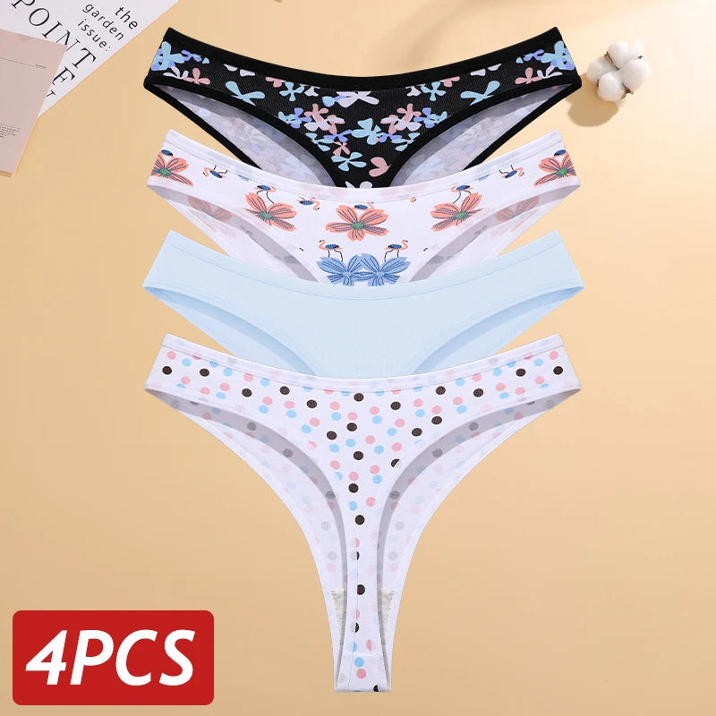 Paquete de 4 tangas estampadas de algodón para mujer