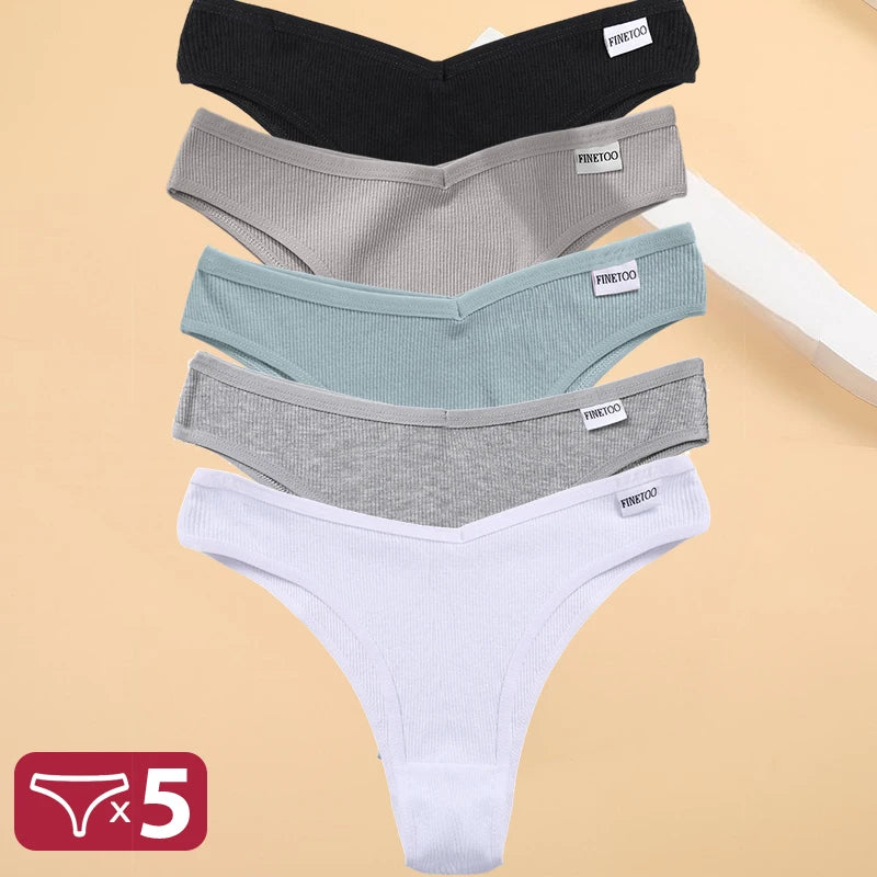 Set de 5 Panties de Algodón para Mujer, Tipo Bikini de Tiro Bajo