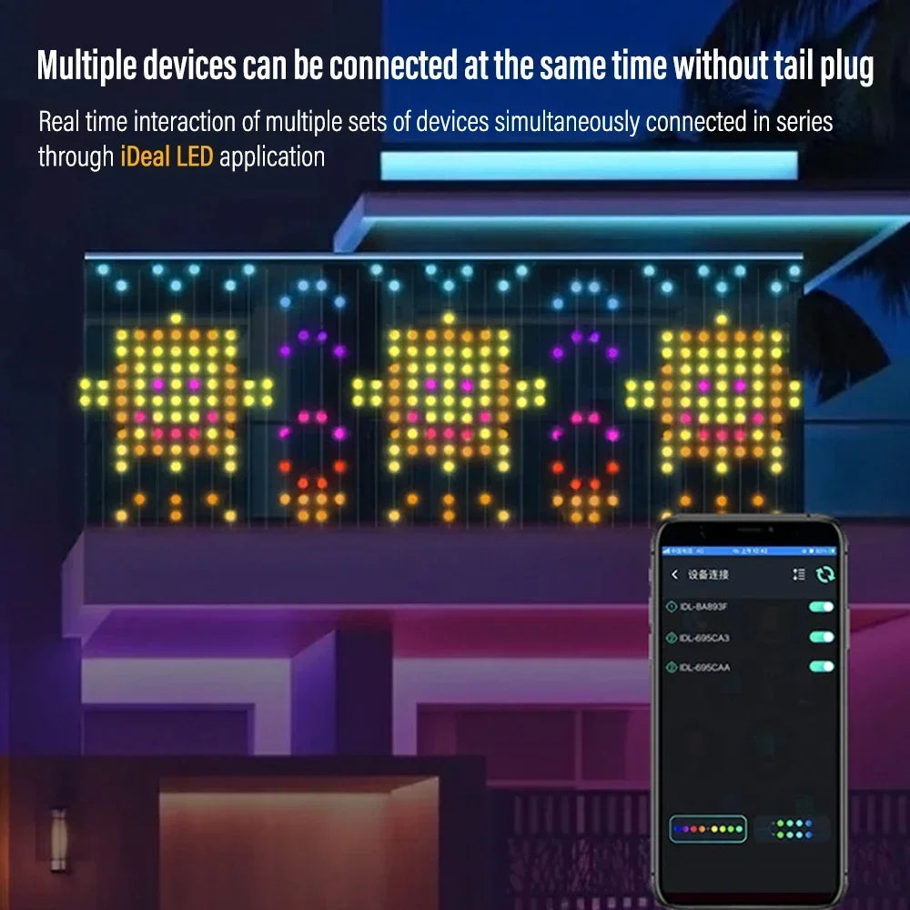 Cortina LED Inteligente RGB – APP + Control Remoto, IP65, 16 Millones de Colores, 1m-3m