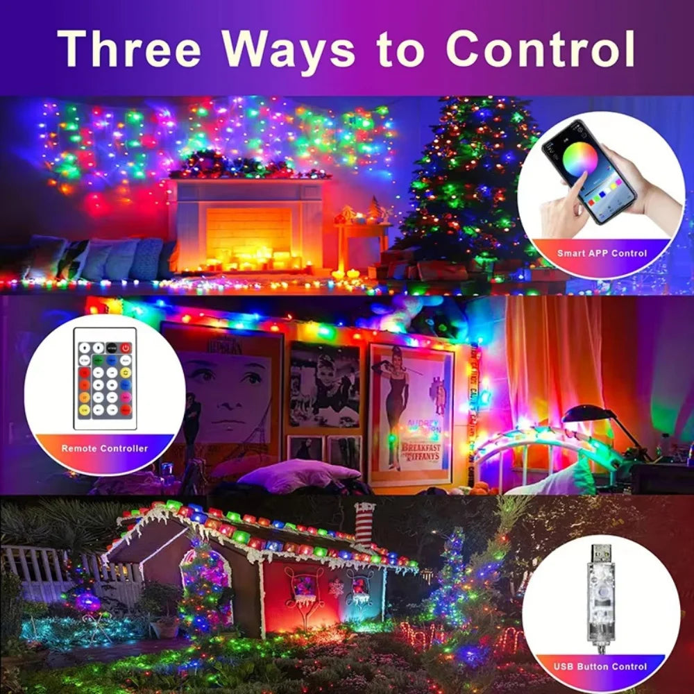 Smart Bulb String Lights RGB – Bluetooth App & Remote, IP65 Waterproof