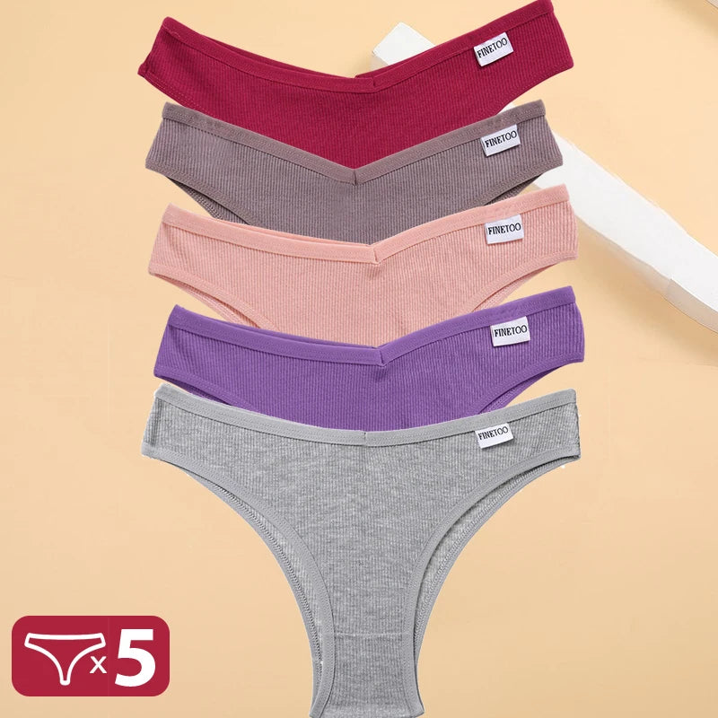 Set de 5 Panties de Algodón para Mujer, Tipo Bikini de Tiro Bajo