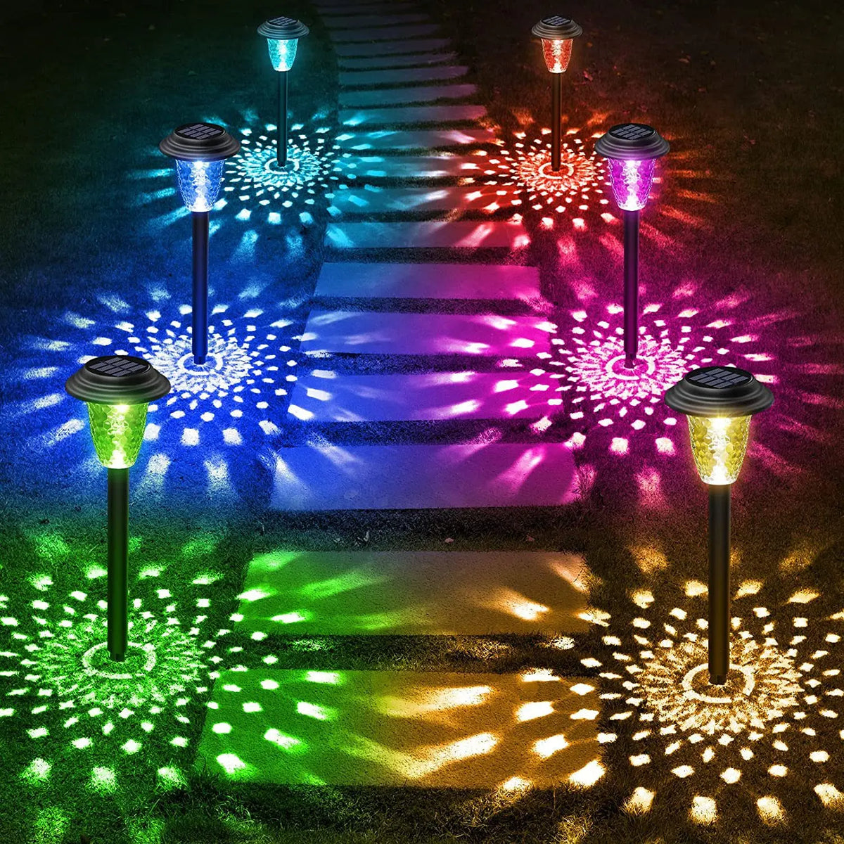 Lámpara solar LED para jardín y senderos | Luz cálida o RGB
