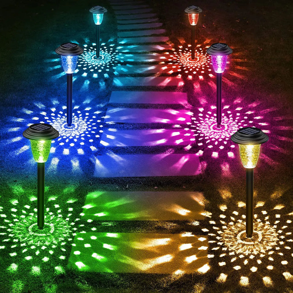 Lámpara solar LED para jardín y senderos | Luz cálida o RGB