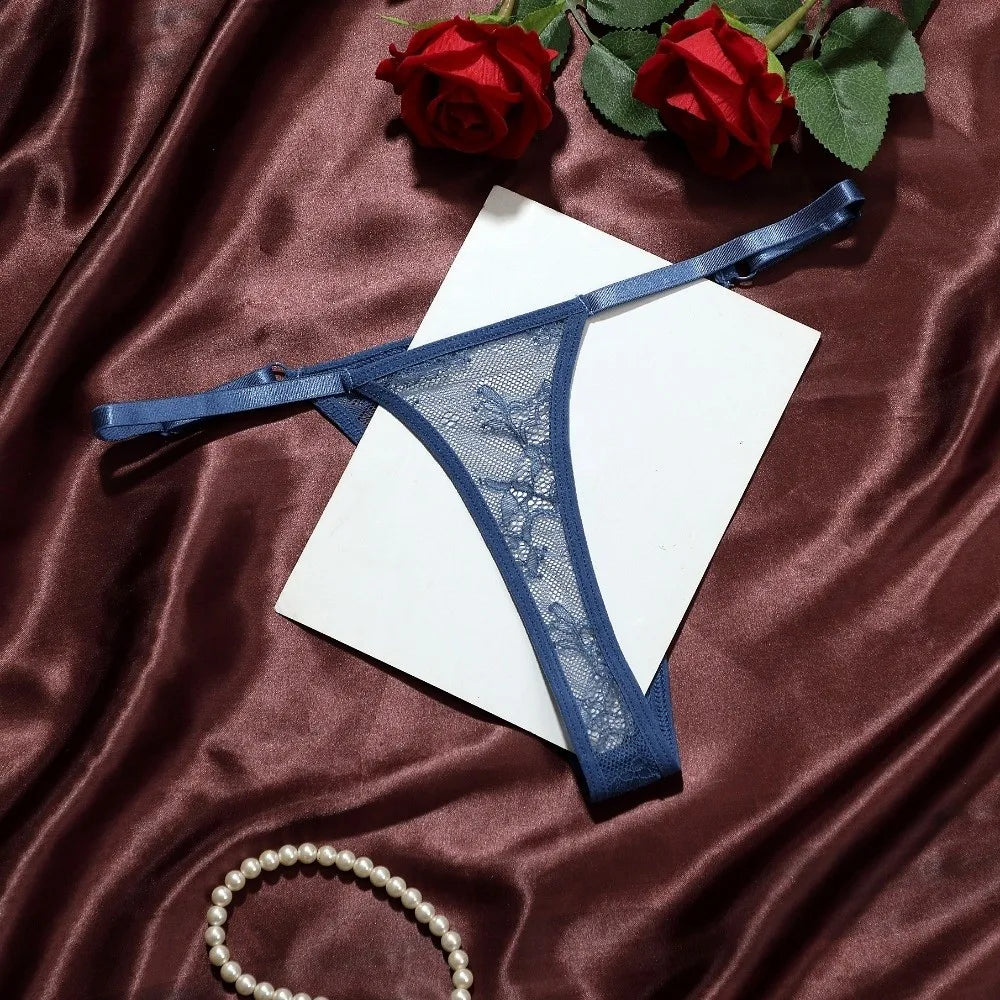 Tanga de encaje y malla para mujer de cintura baja