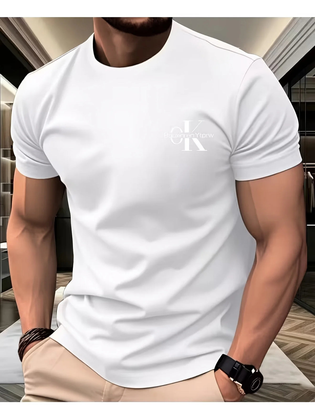 Camiseta Estampada para Hombre de Cuello Redondo y Manga Corta