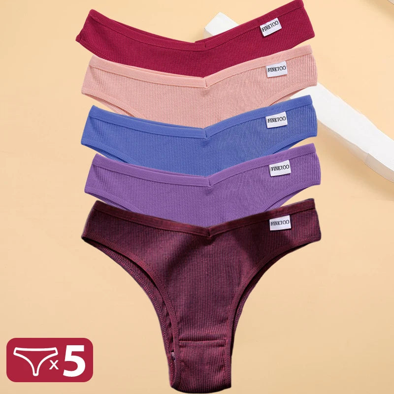 Set de 5 Panties de Algodón para Mujer, Tipo Bikini de Tiro Bajo