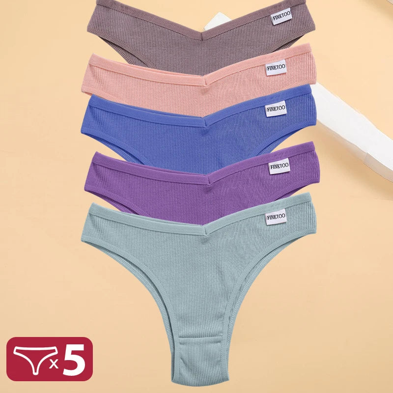 Set de 5 Panties de Algodón para Mujer, Tipo Bikini de Tiro Bajo