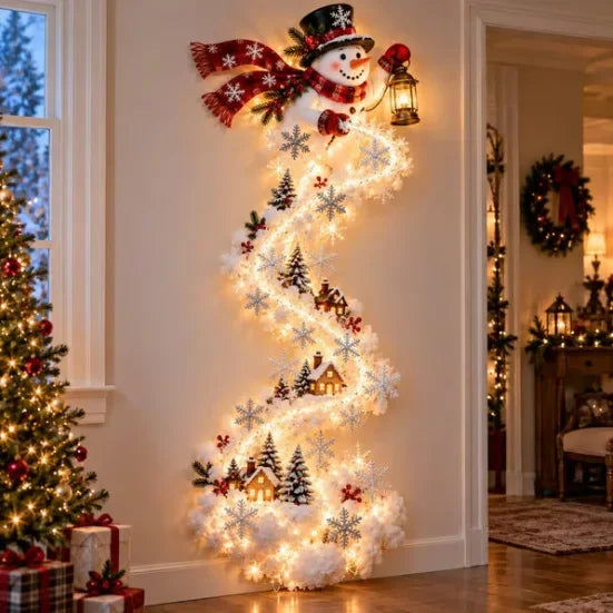 Decoración navideña de pared con luces LED y figuras festivas