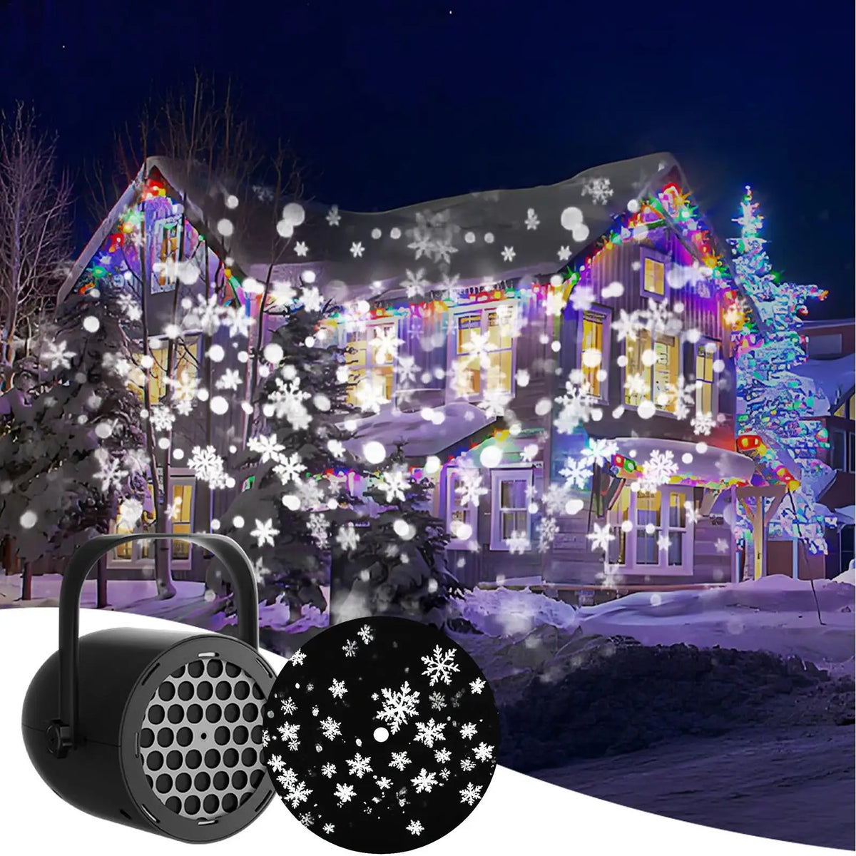 Proyector LED Copo de Nieve USB – IP65 Waterproof, Efecto Nieve Realista, 360° Ajustable