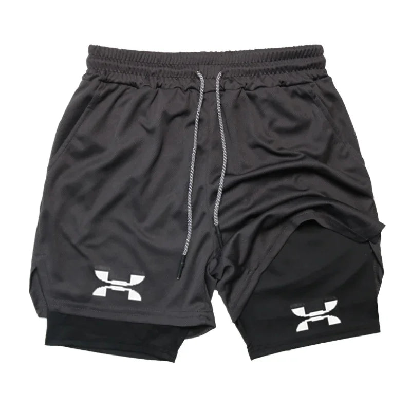 Shorts deportivos para hombre 2 en 1 con cordón ajustable
